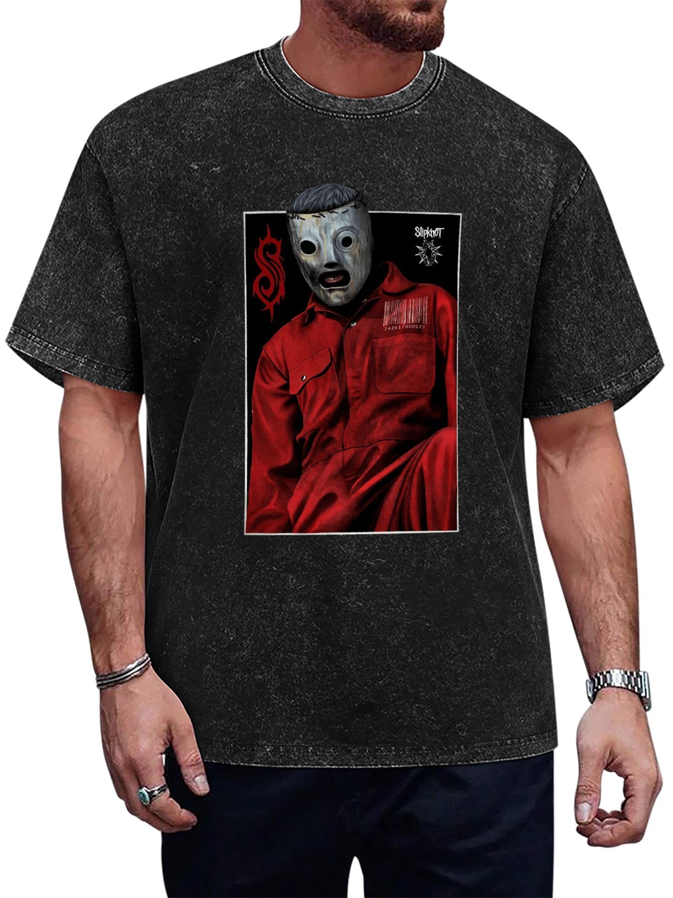 Vintage Washed Slipknot Masked Figure Graphic T-Shirt Main image