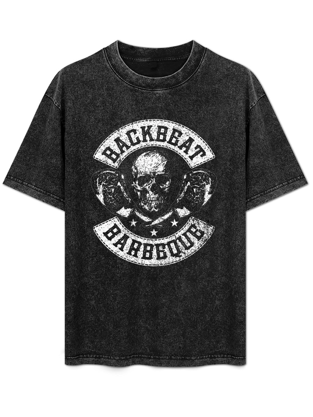 Backbeat Barbeque Skull and Crossed Steaks Graphic T-Shirt