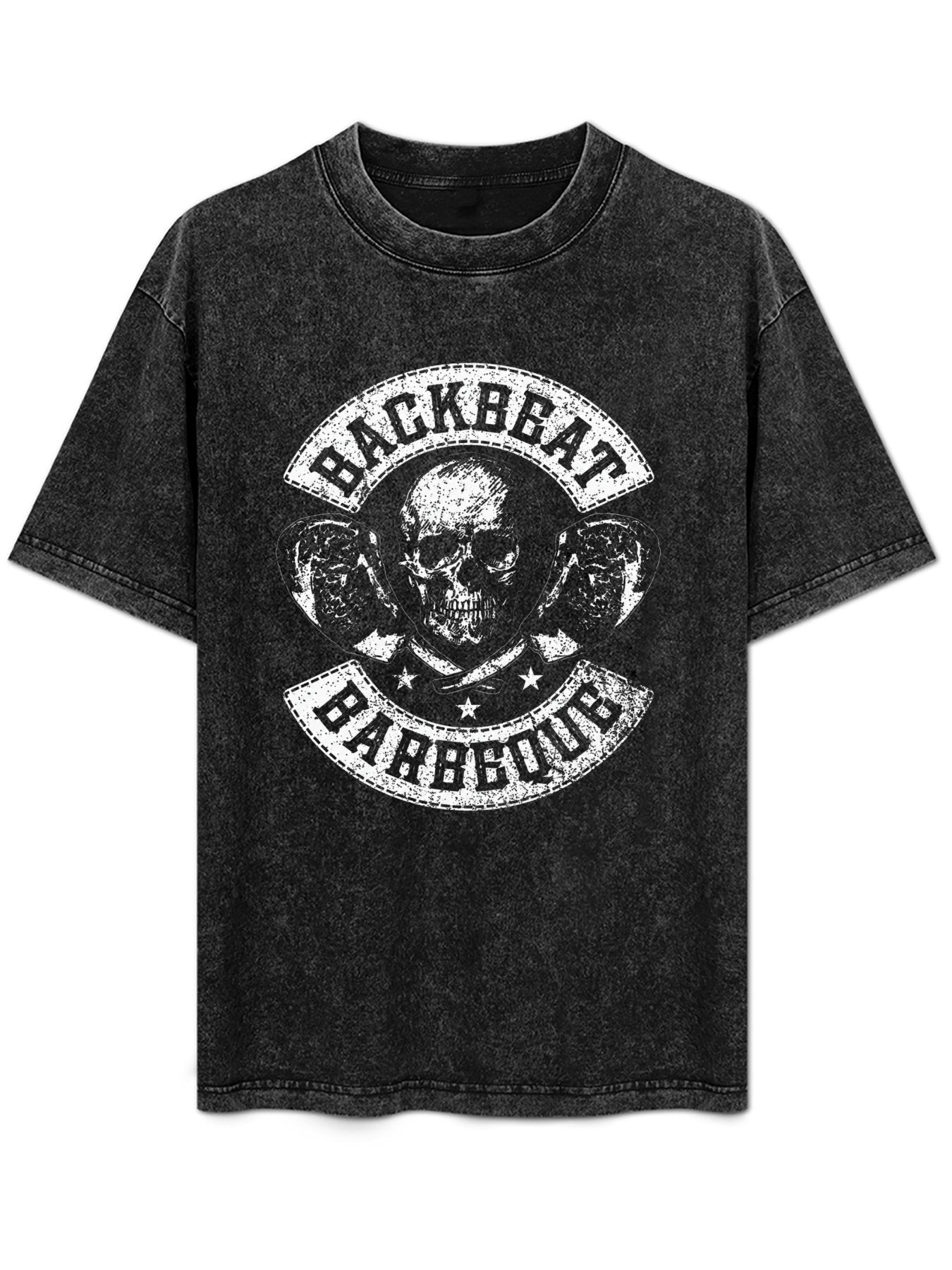 Backbeat Barbeque Skull and Crossed Steaks Graphic T-Shirt