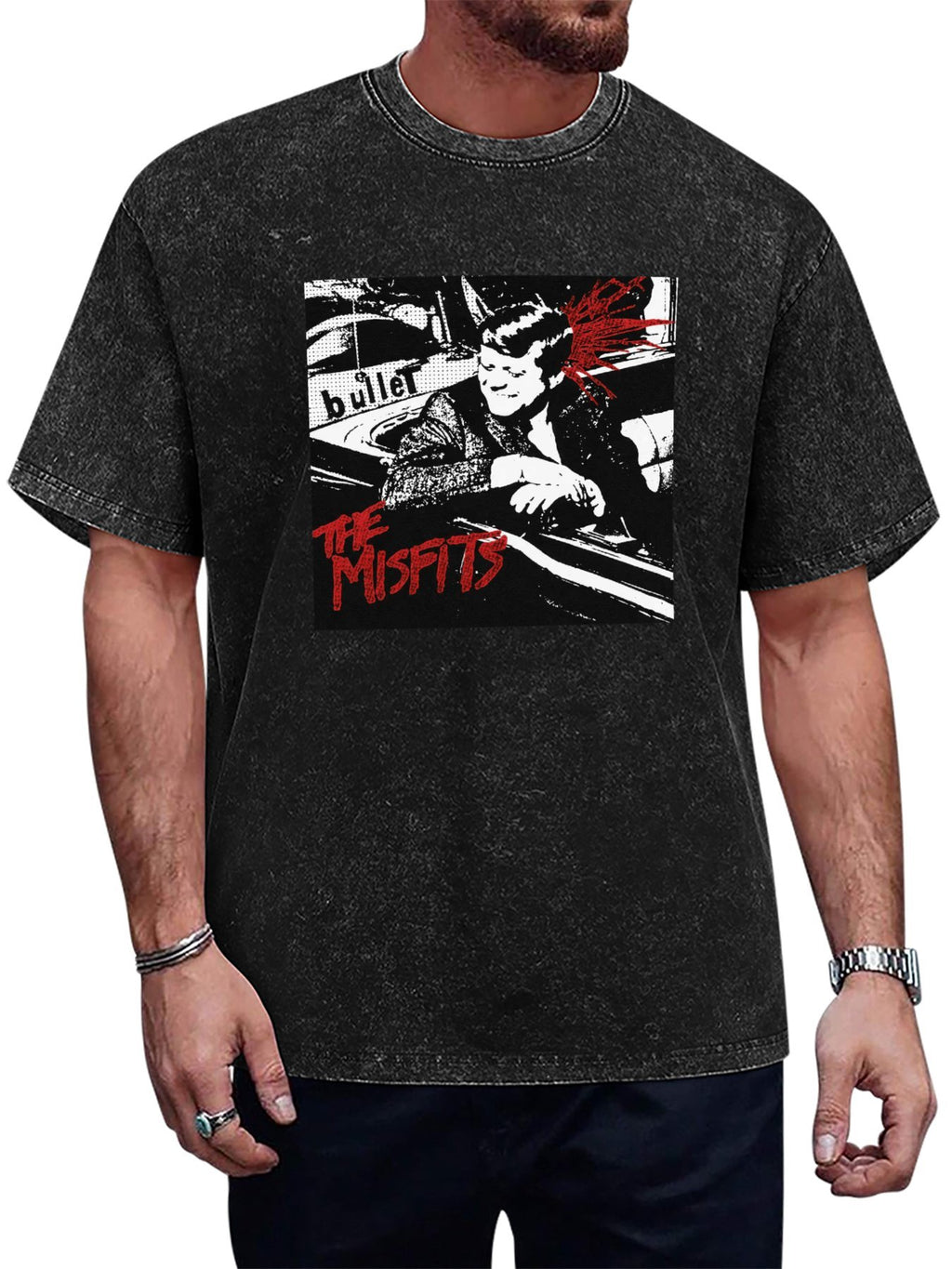 Vintage Washed The Misfits Bullet Graphic T-Shirt