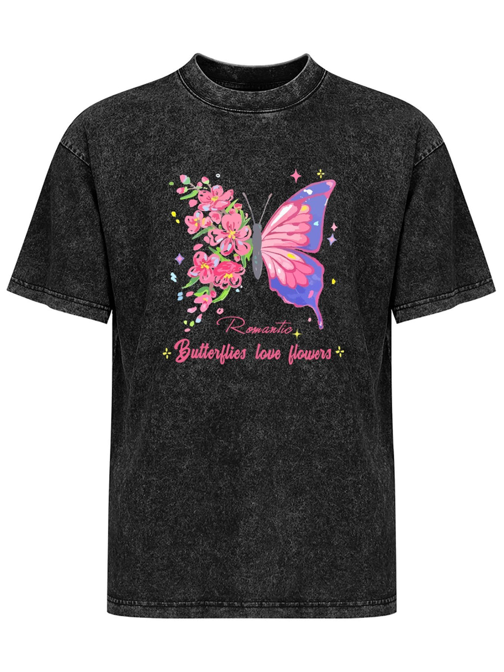 Romantic Butterfly Floral Vintage Washed T-Shirt