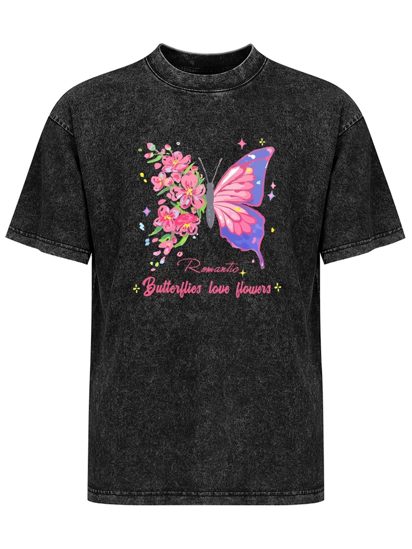 Romantic Butterfly Floral Vintage Washed T-Shirt