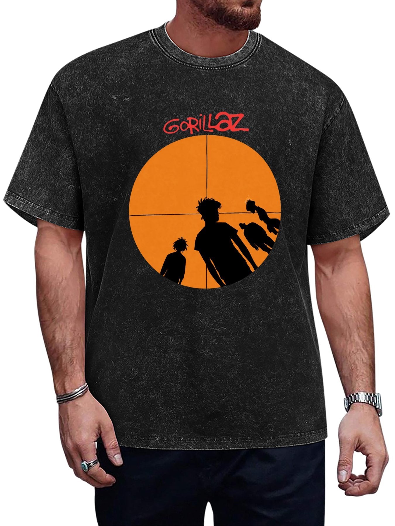 Vintage Washed Gorillaz Sunset Silhouette Graphic T-Shirt Main image