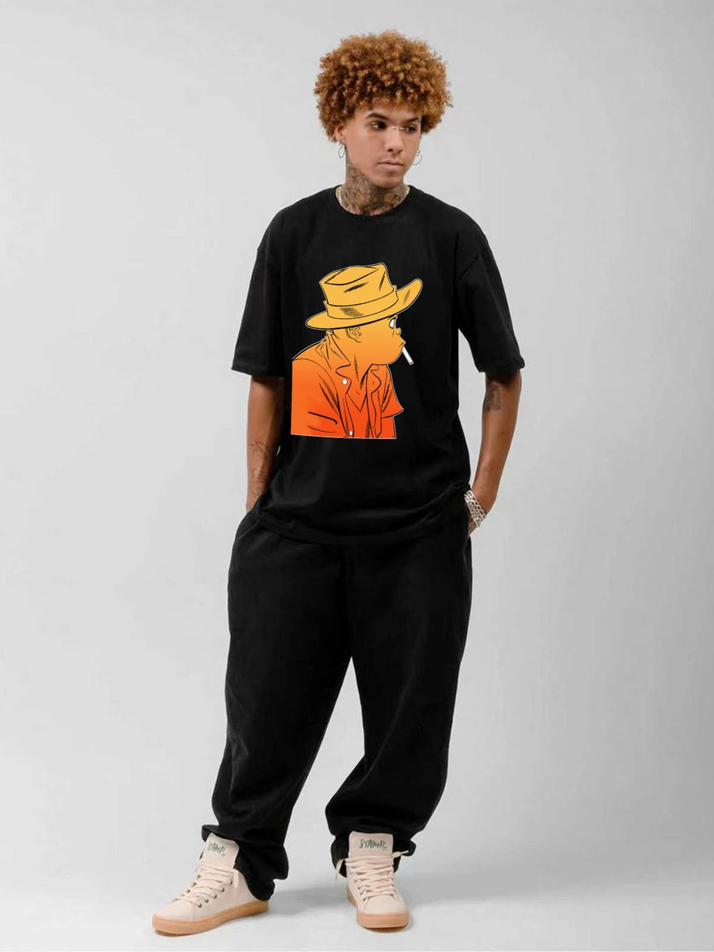 Western Cowboy Character Orange Graphic T-Shirt