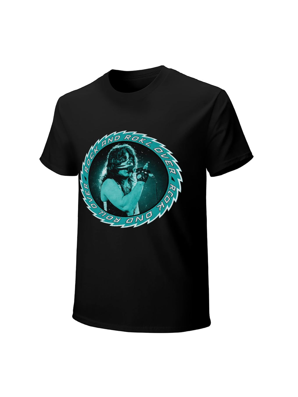 KISS Rock and Roll Over Teal Circle Graphic T-Shirt