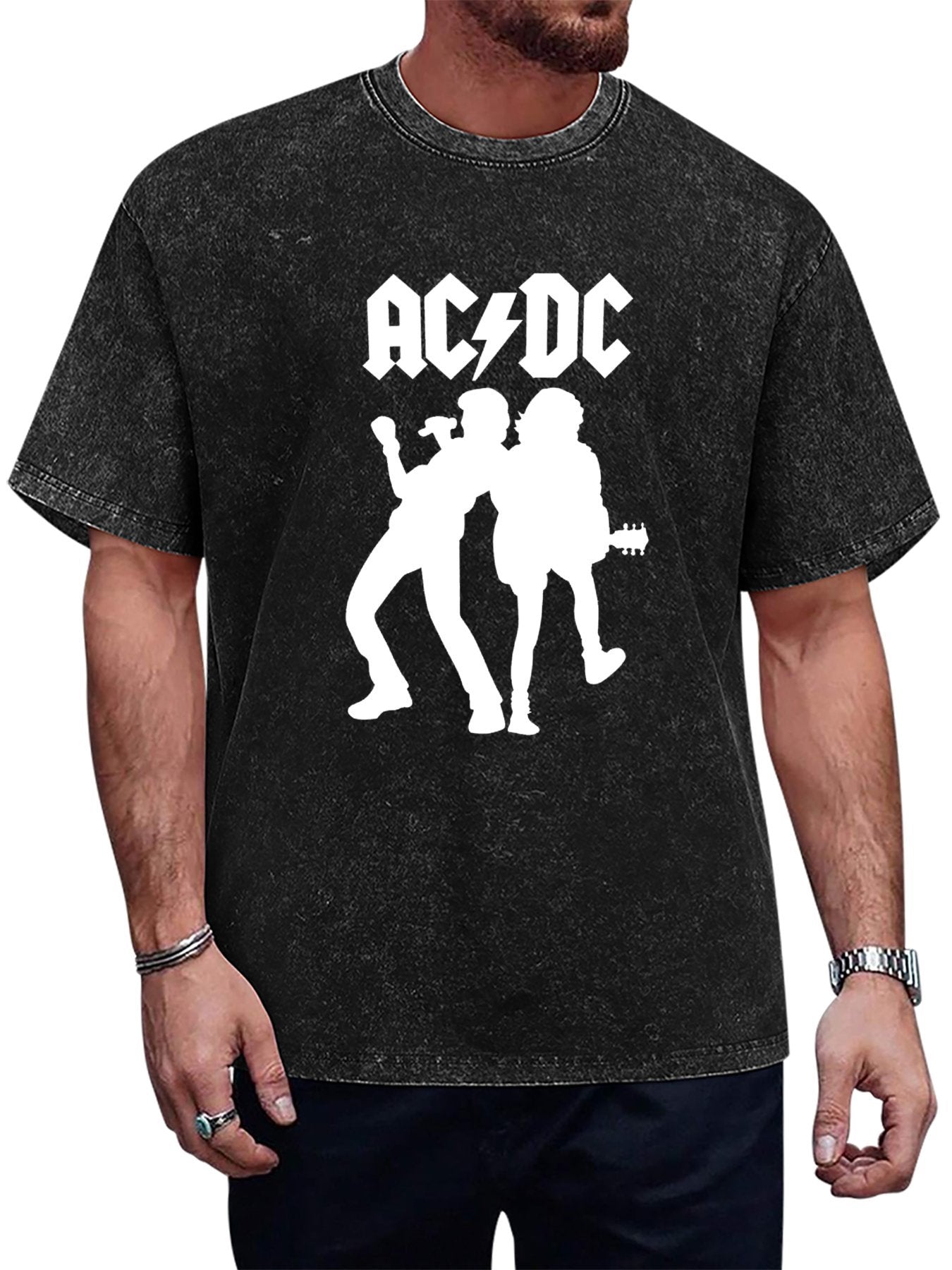 Vintage Washed AC/DC Rock Performance Graphic T-Shirt Main image