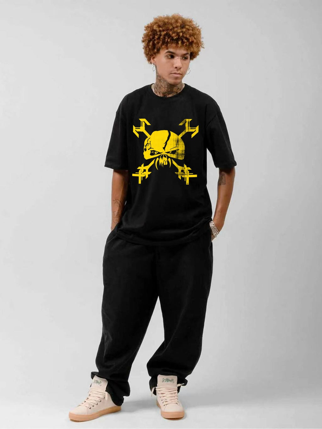 Yellow Skull Crossbones Graphic T-Shirt