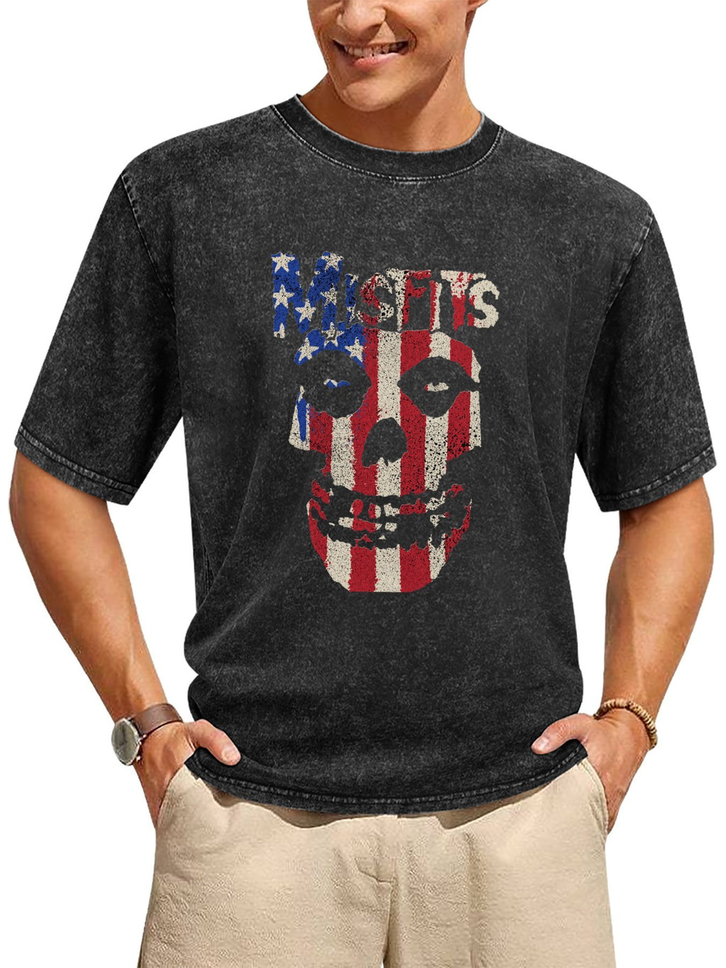 Misfits American Flag Fiend Skull Graphic T-Shirt