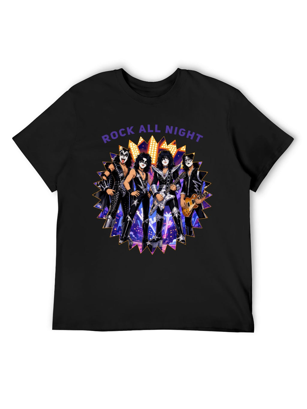 KISS Rock All Night Band Illustration Graphic T-Shirt