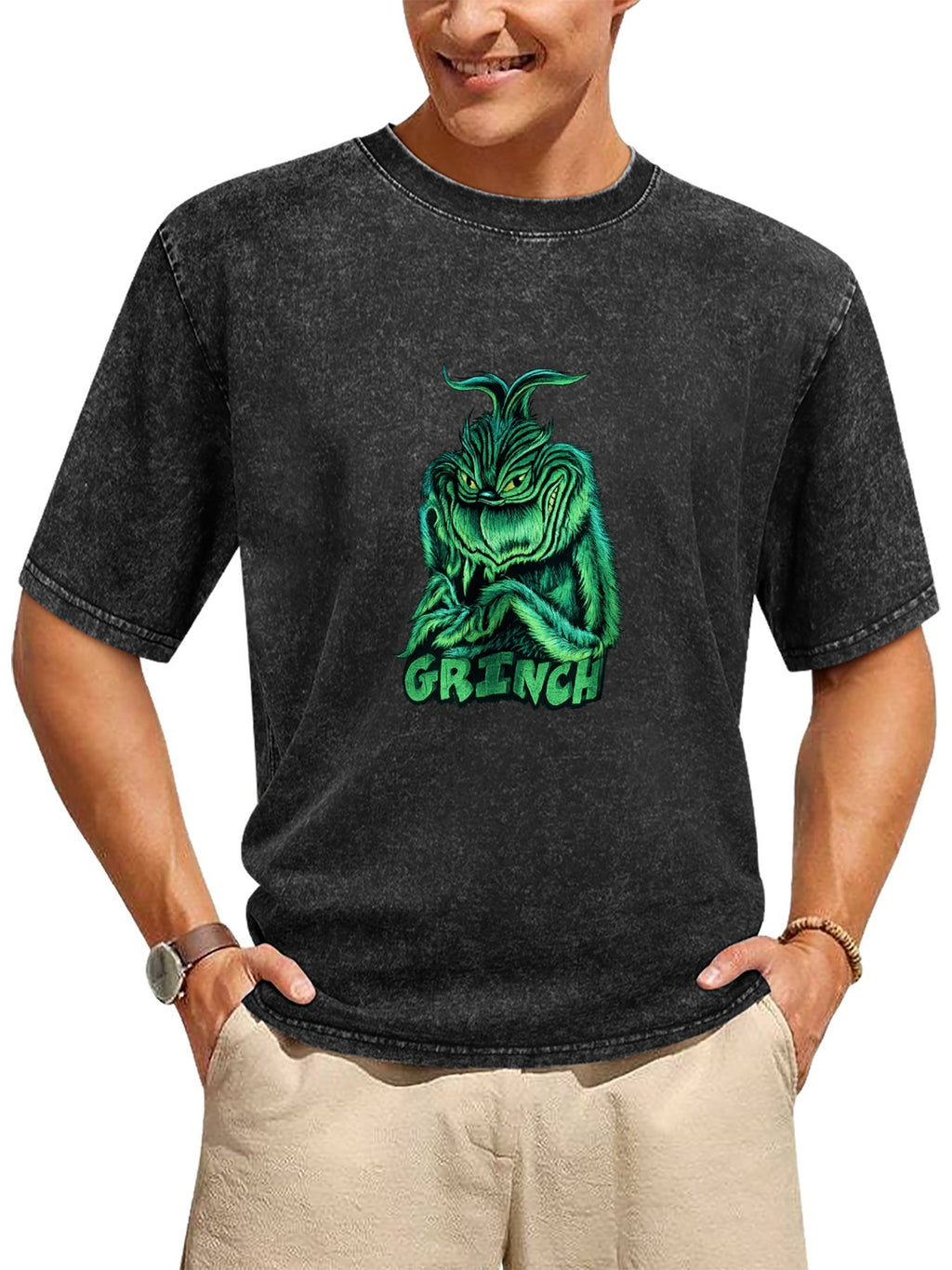 Grinch Character Graphic Washed T-Shirt