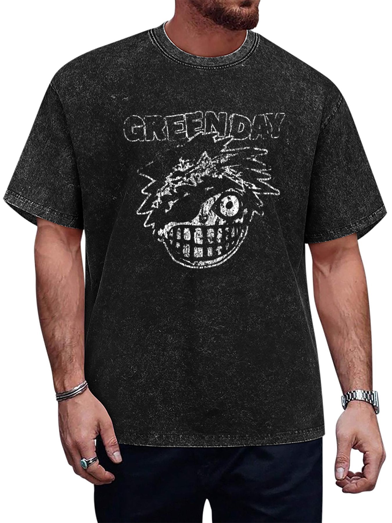 Green Day Distressed One-Eyed Face Graphic T-Shirt Main image