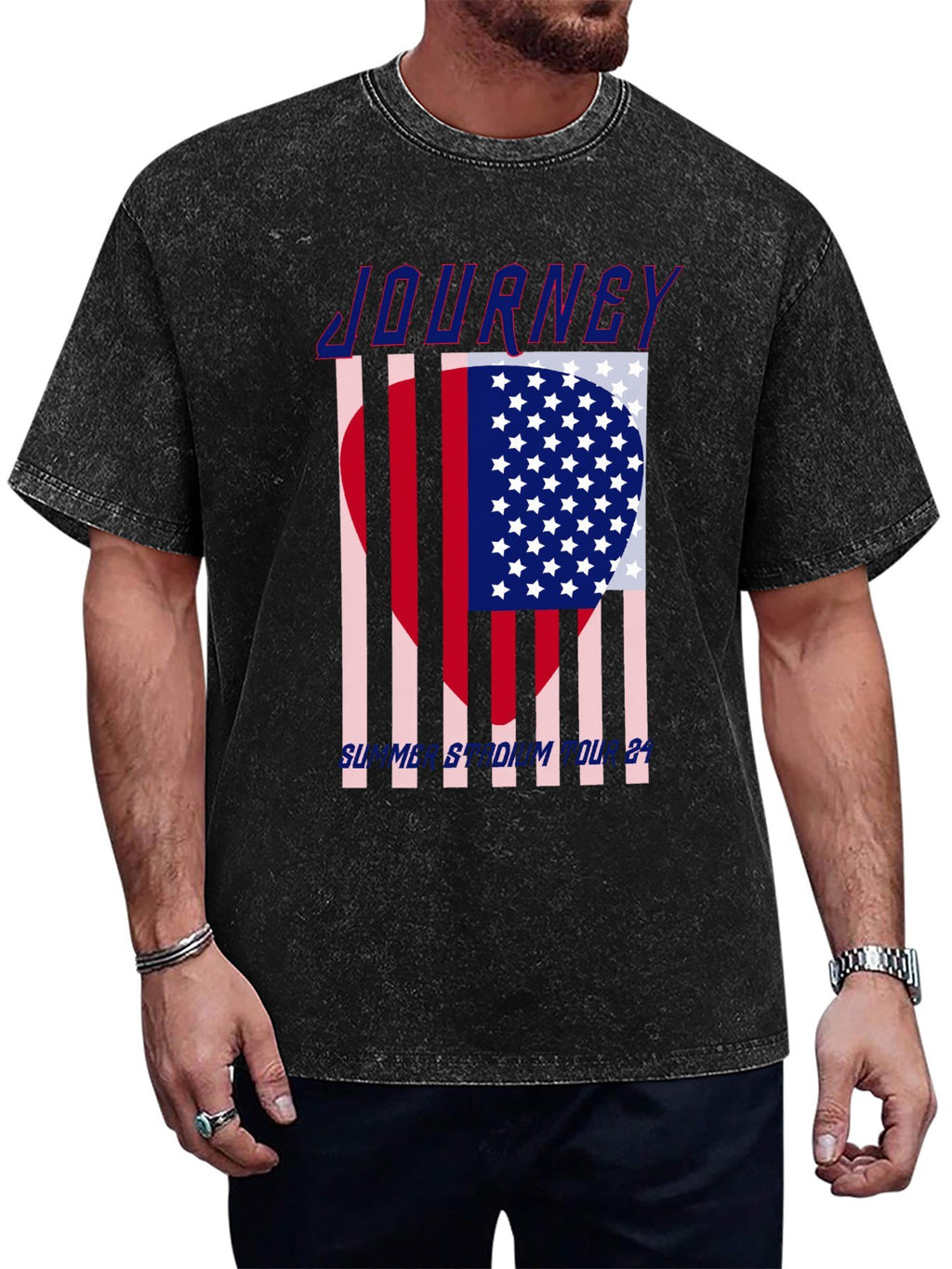 Journey Summer Stadium Tour 2024 American Flag Graphic T-Shirt