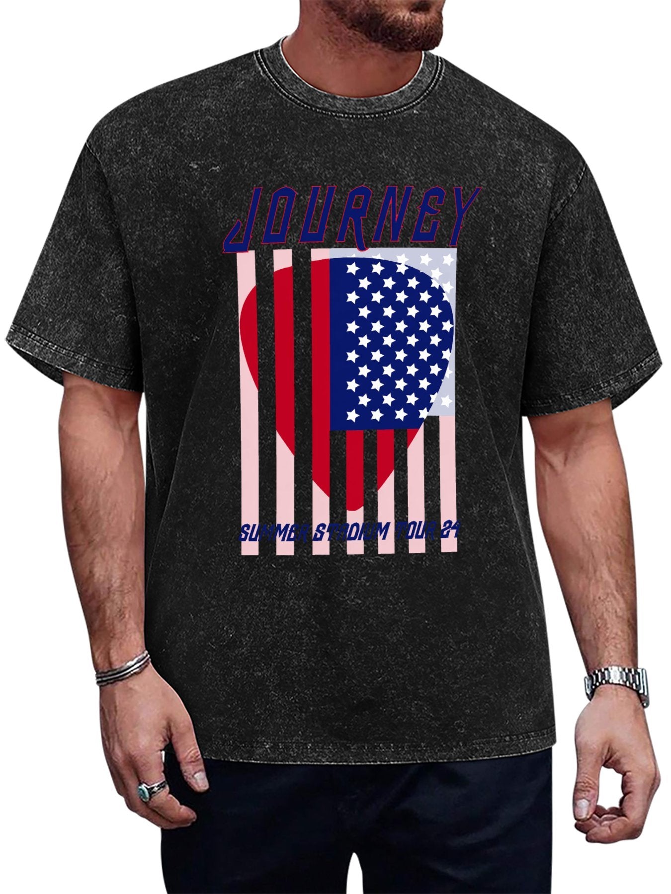 Journey Summer Stadium Tour 2024 American Flag Graphic T-Shirt