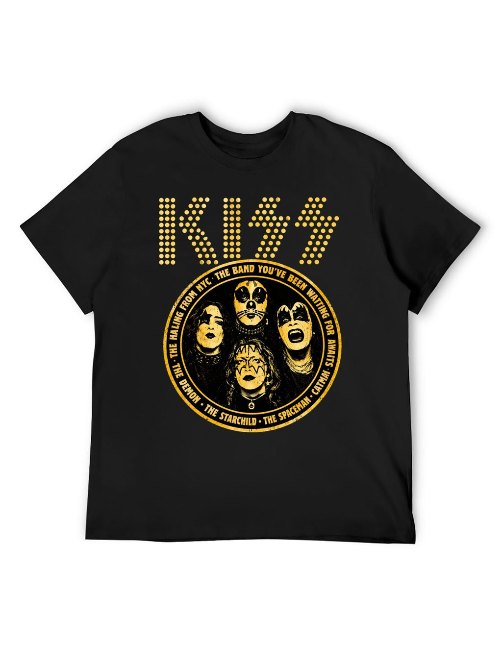 KISS Dotted Logo Band Portrait Graphic T-Shirt