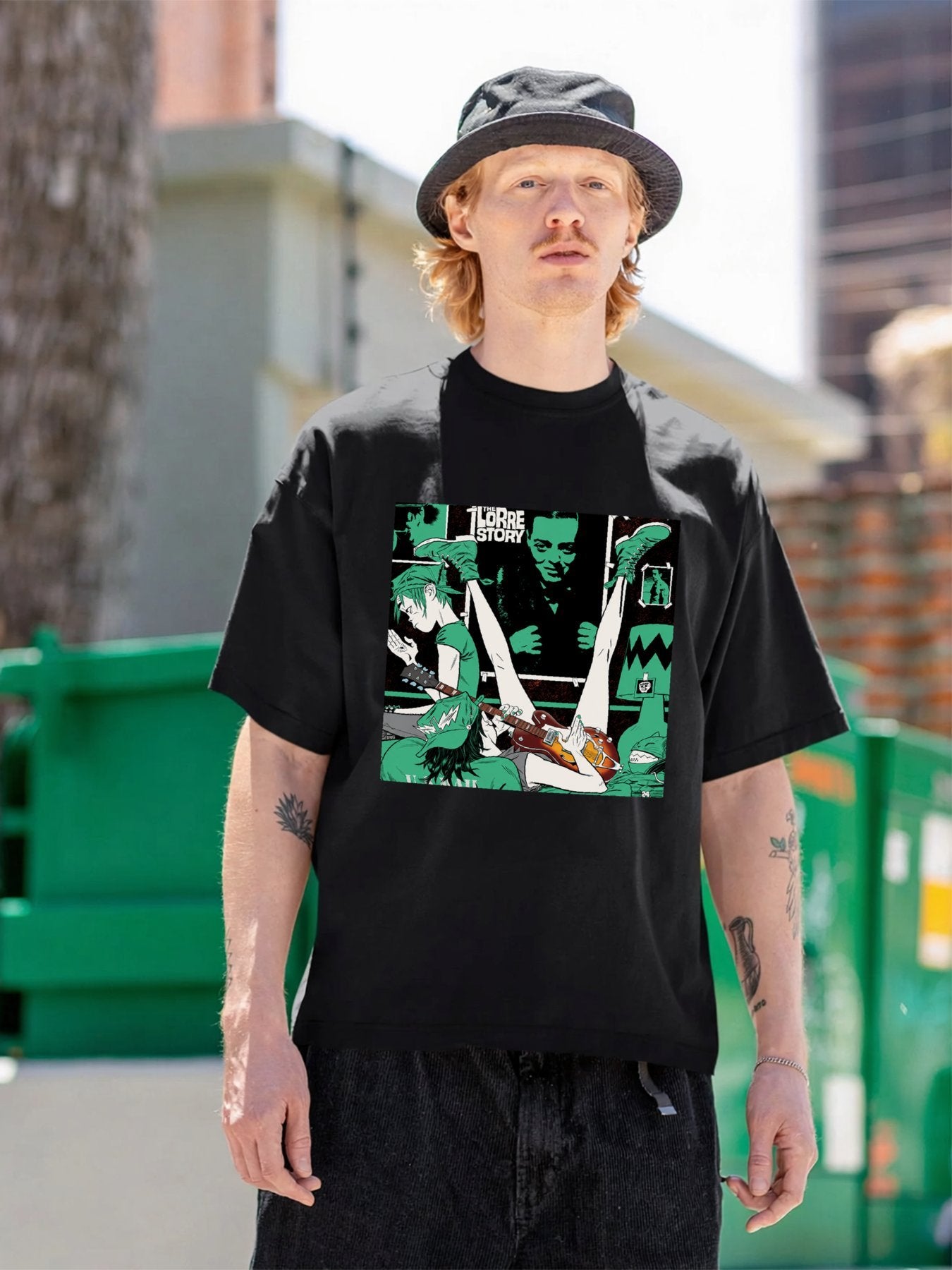 Gorillaz Green Comic Scene Graphic T-Shirt