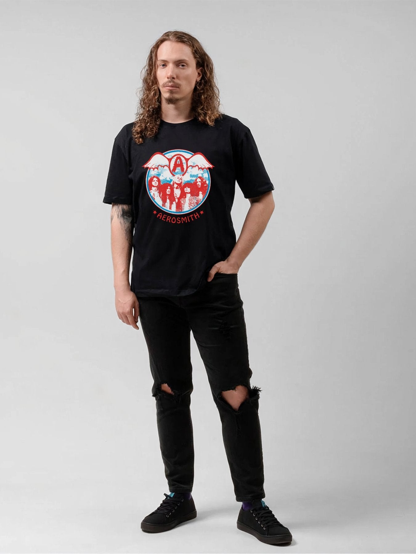 Aerosmith Band Portrait Bat Wing Vintage Graphic T-Shirt