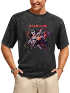 Vintage Washed Glam Fire Guitarist Graphic T-Shirt