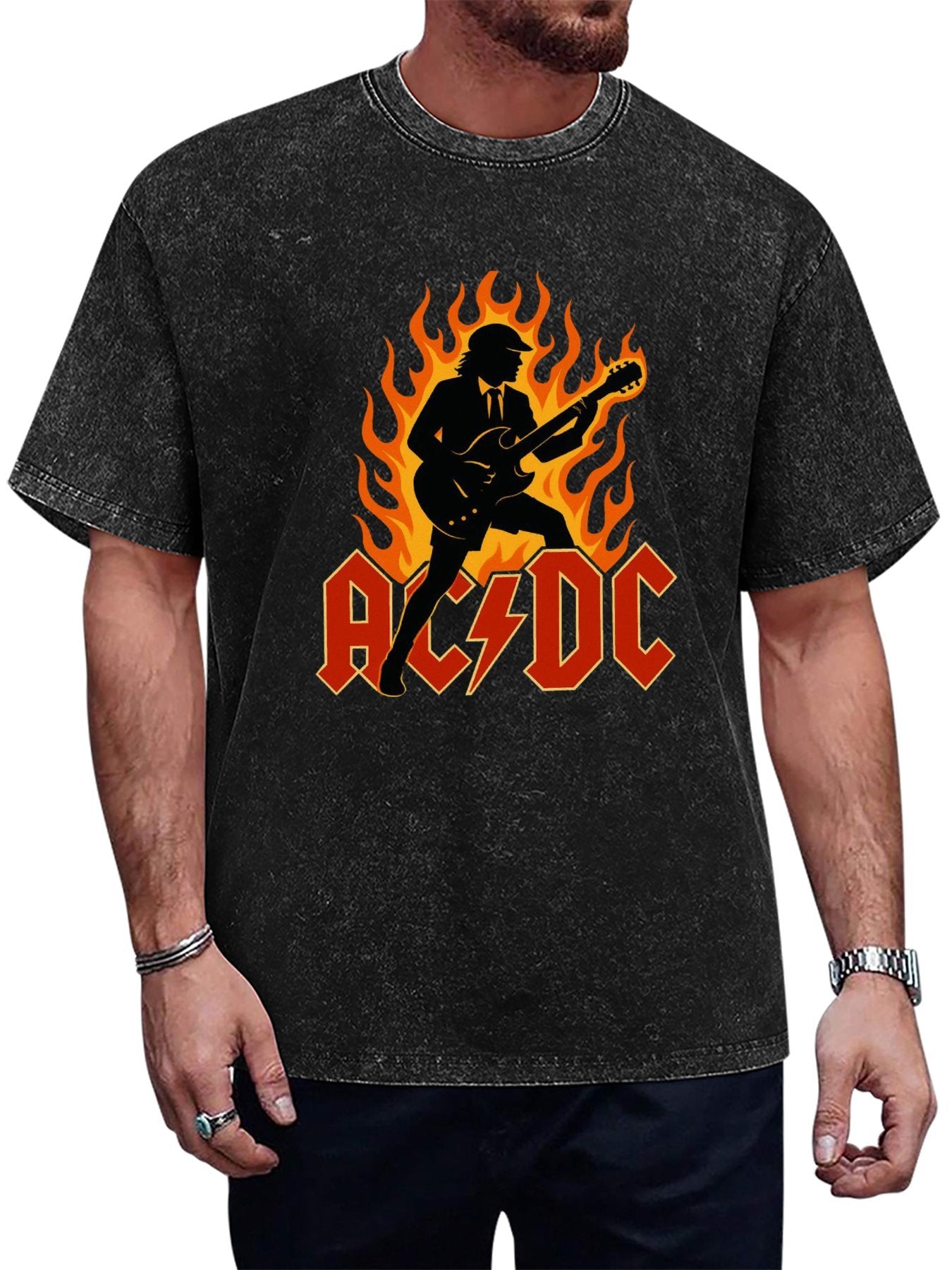 Vintage Washed AC/DC Flaming Guitarist Graphic T-Shirt Main image