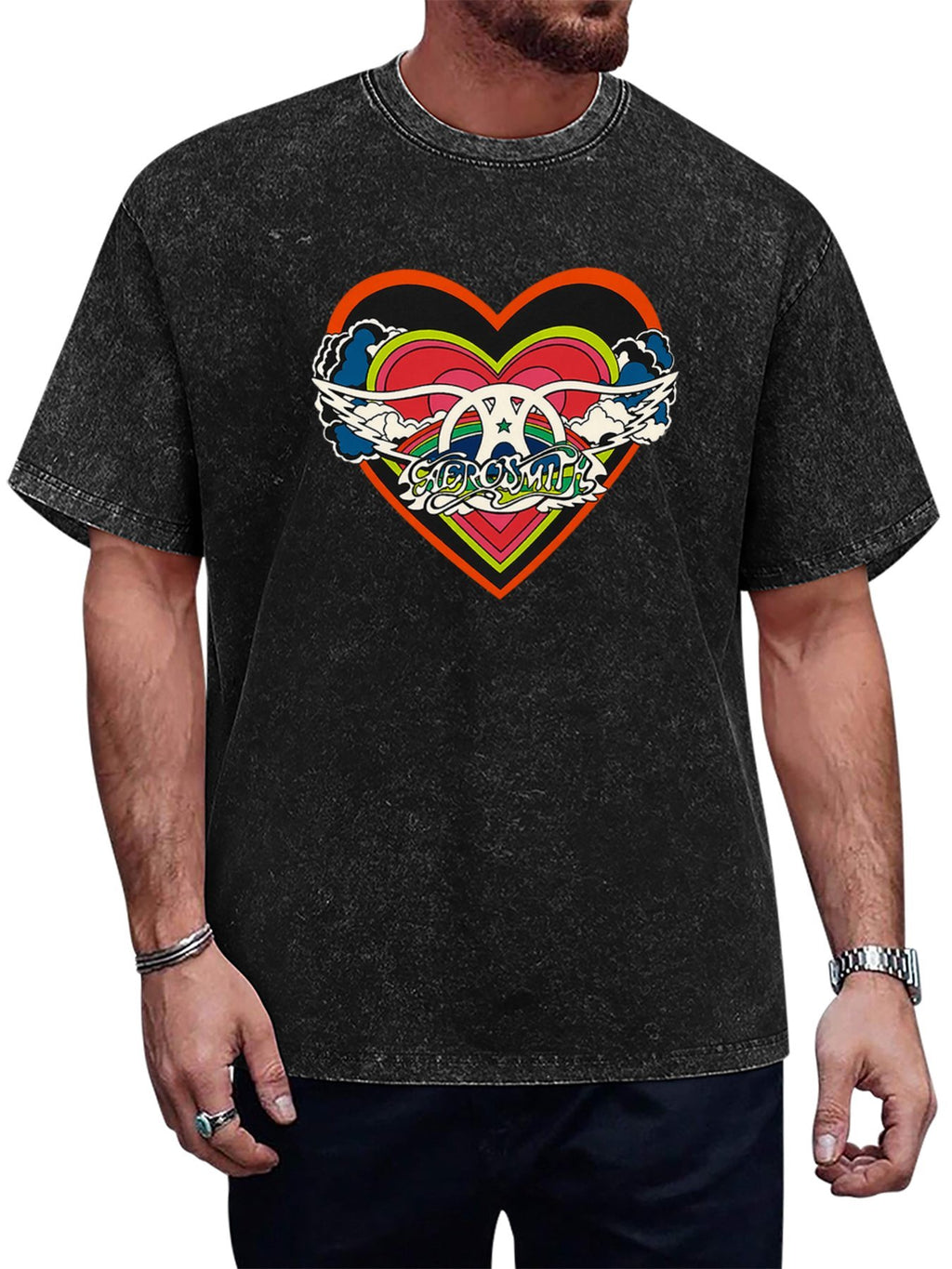 Aerosmith Colorful Heart Winged Logo Graphic T-Shirt