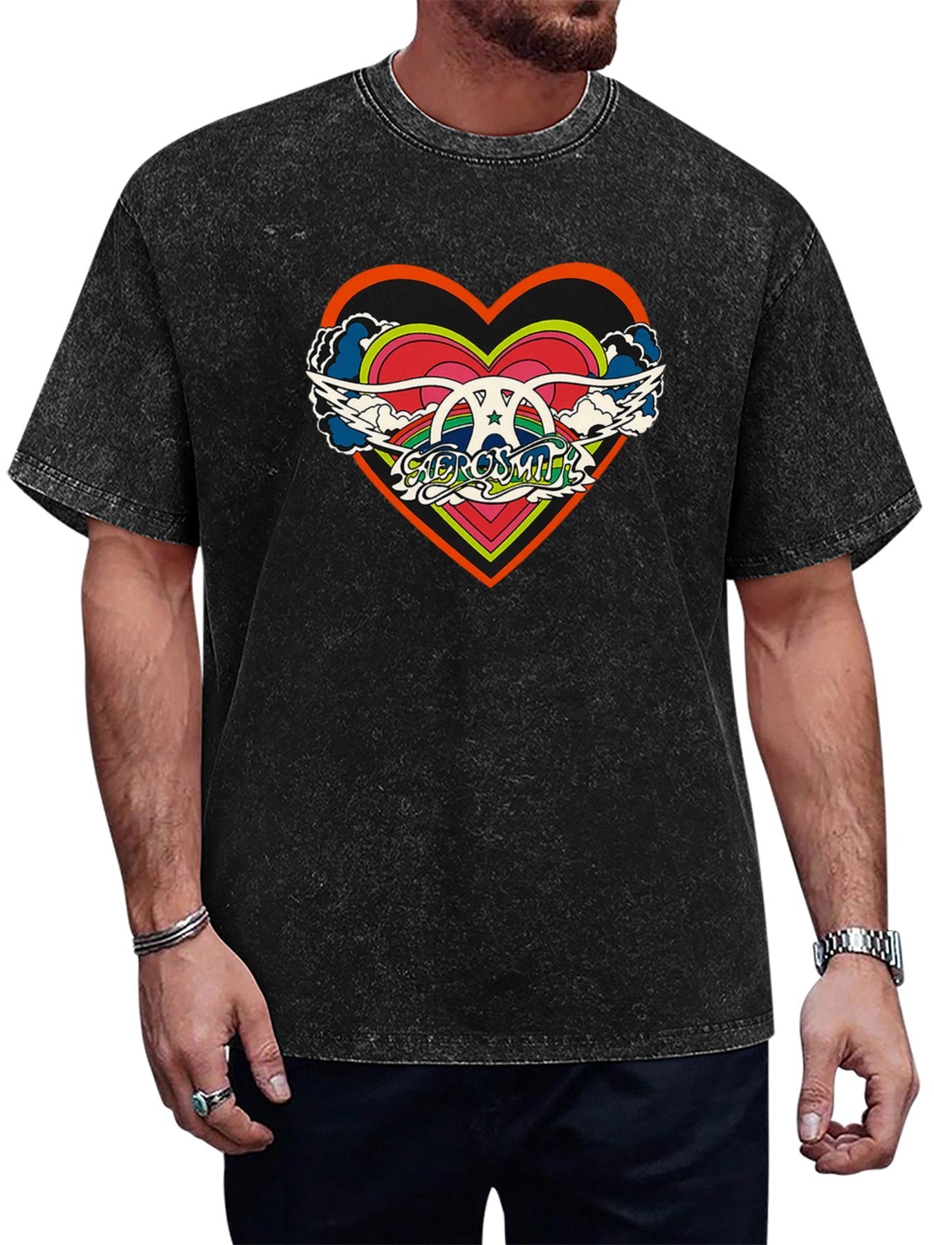 Aerosmith Colorful Heart Winged Logo Graphic T-Shirt