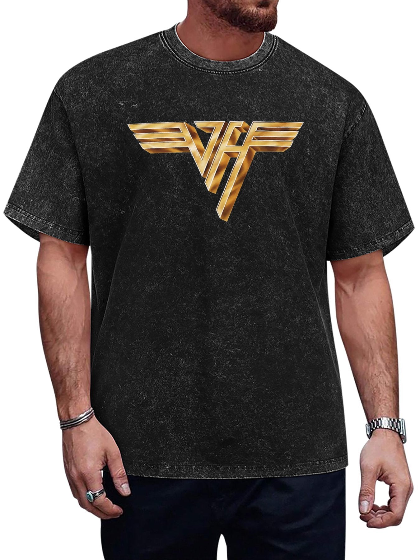 Vintage Washed Van Halen Gold Wing Logo Graphic T-Shirt Main image