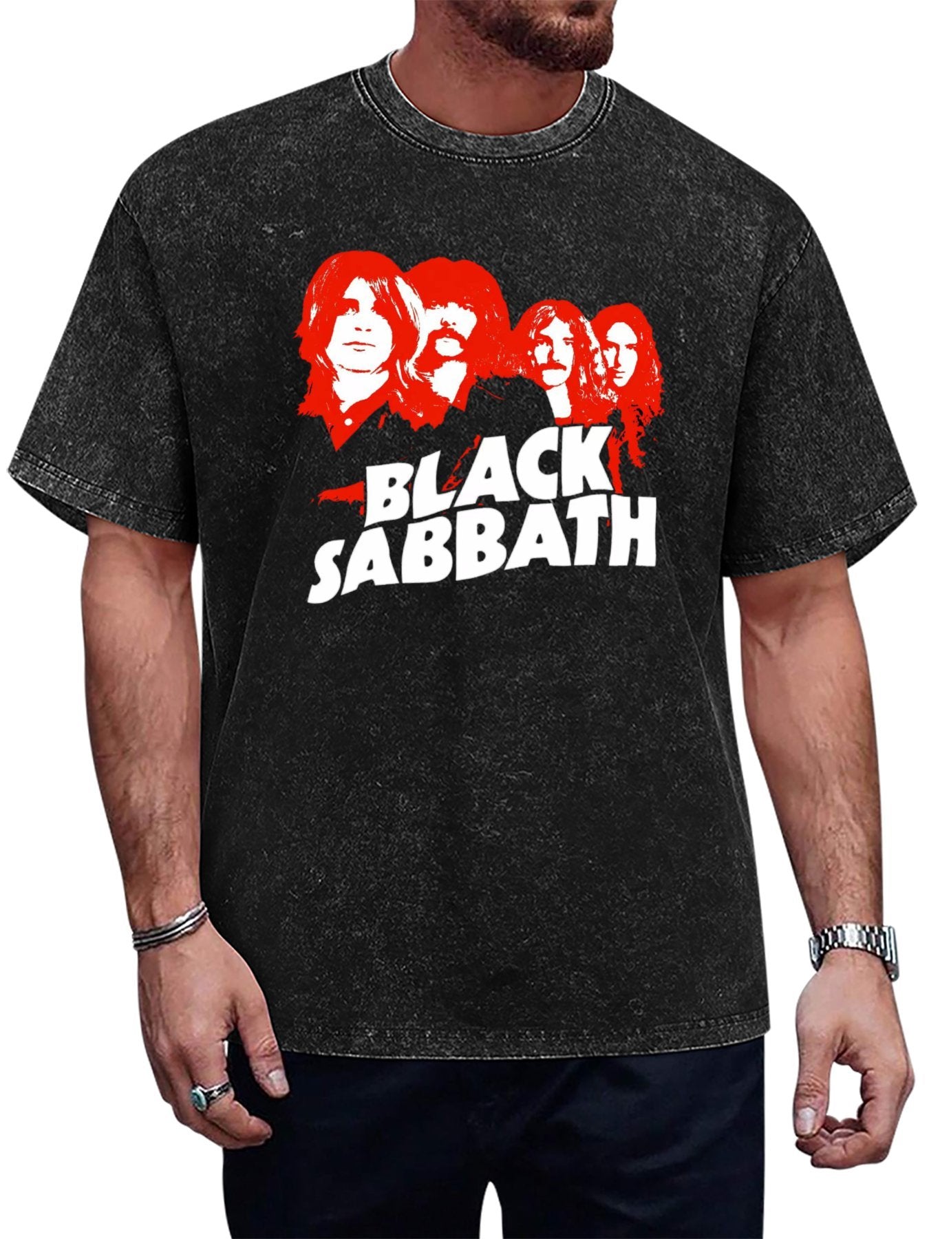 Vintage Washed Black Sabbath Red Band Portrait Graphic T-Shirt
