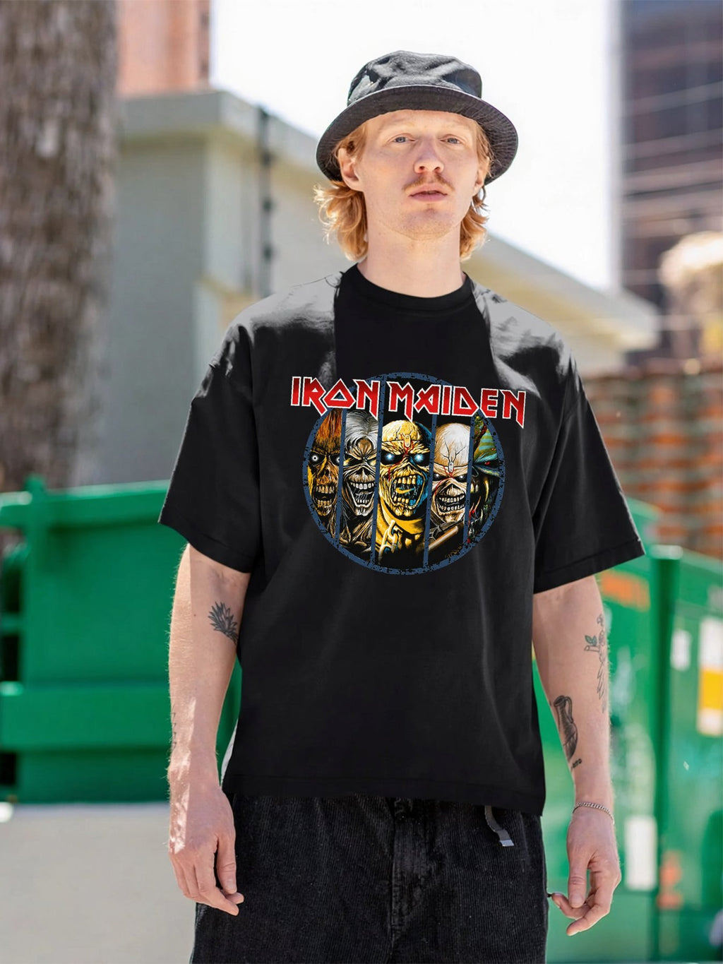 Iron Maiden Eddie Faces Logo Graphic T-Shirt