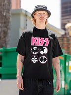 KISS Pink Logo Four Faces Graphic T-Shirt