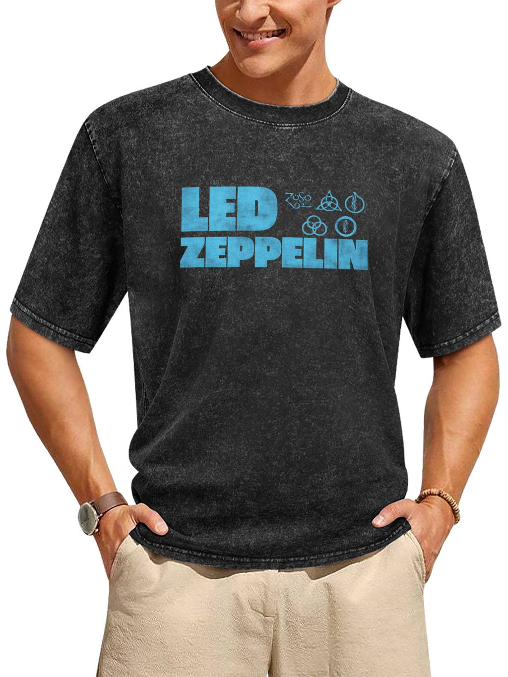 Led Zeppelin Blue Logo and Symbols Graphic T-Shirt