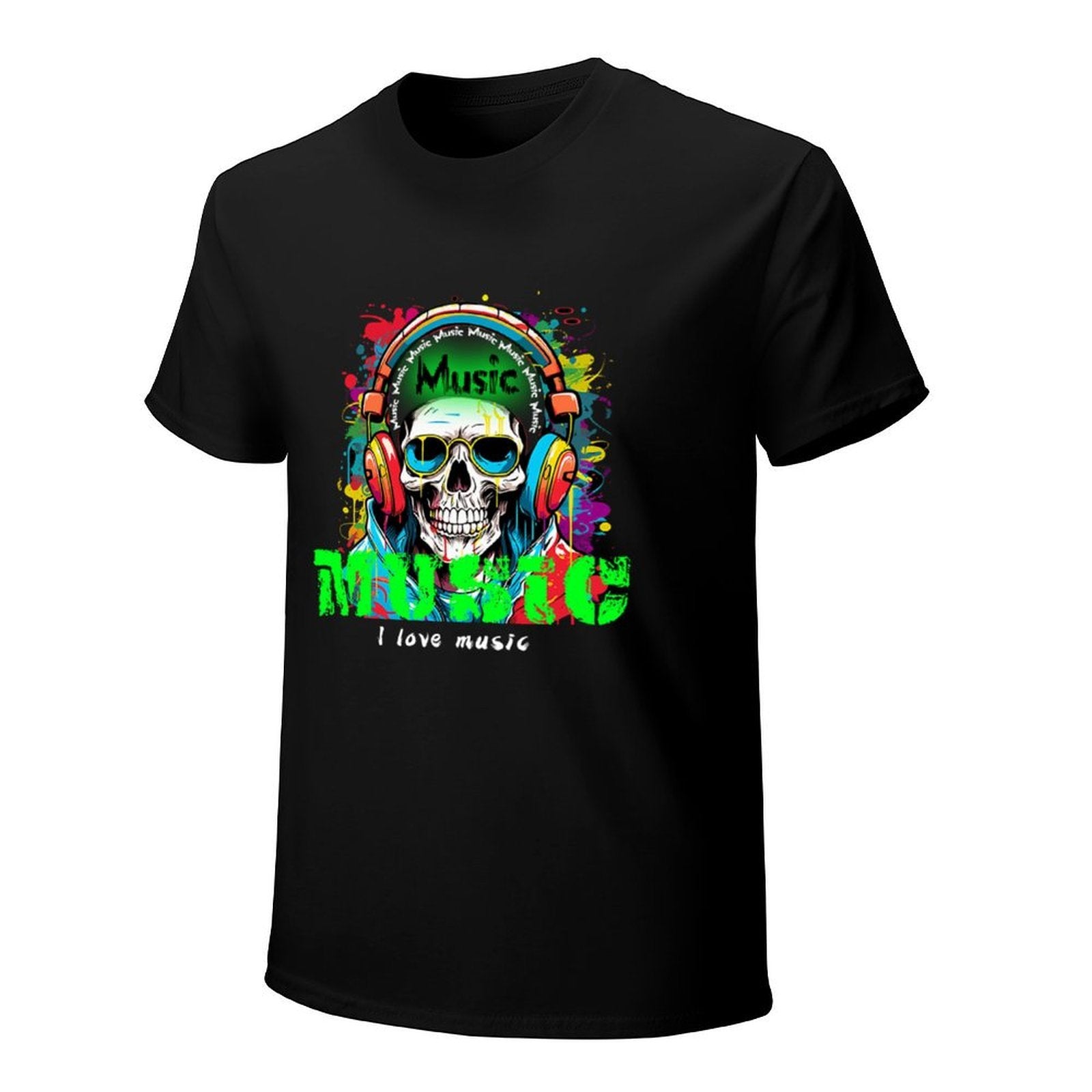Colorful Music Skull Graphic T-Shirt