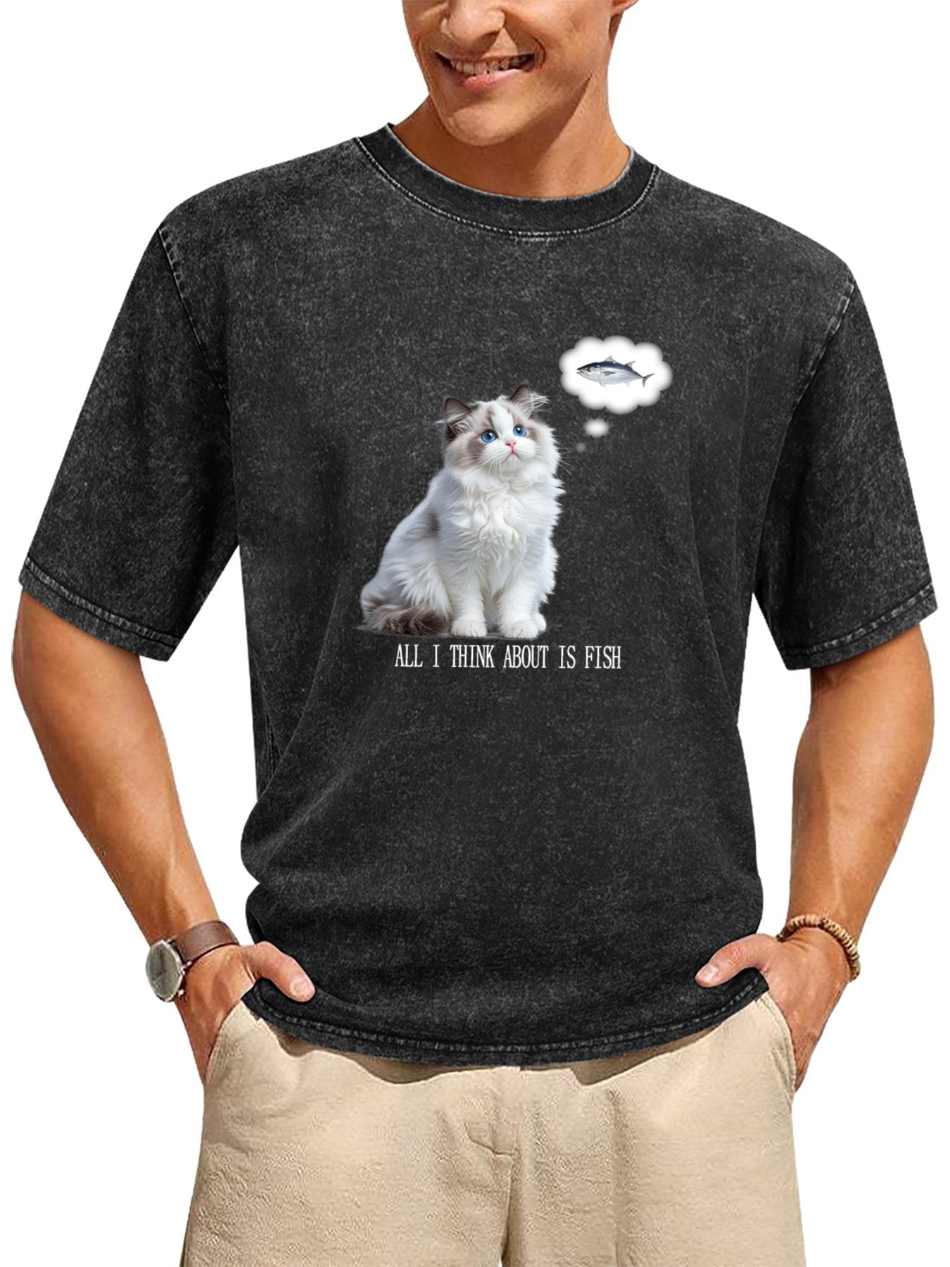 All I Think About Is Fish Cat Vintage Washed T-Shirt Secondary image