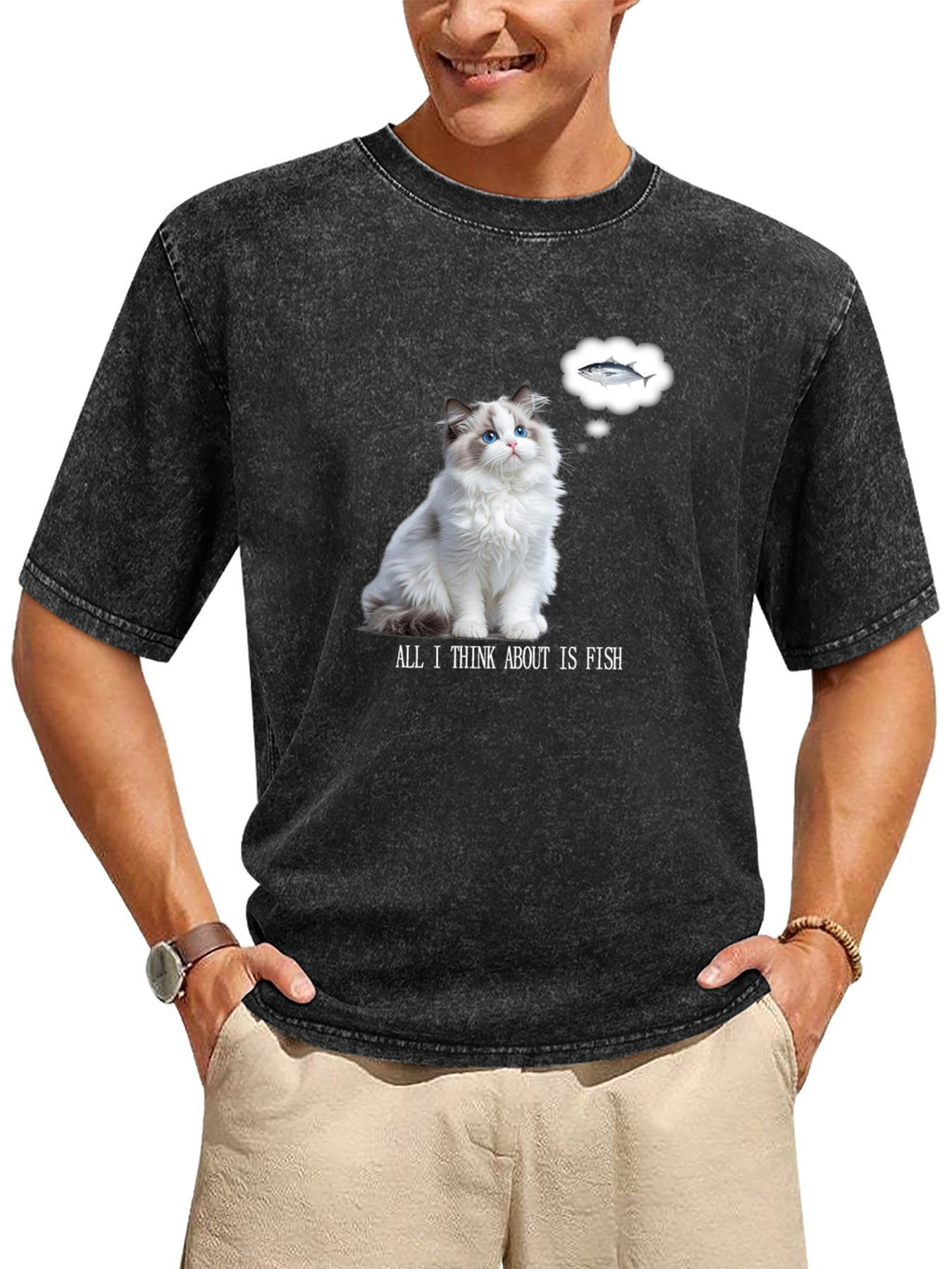 All I Think About Is Fish Cat Vintage Washed T-Shirt
