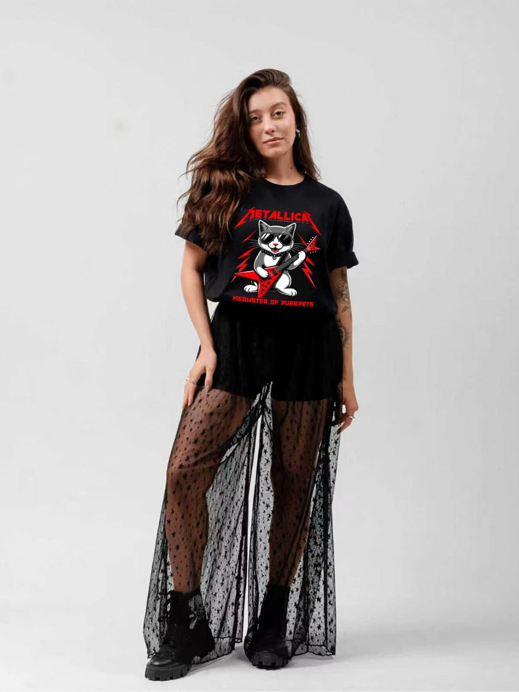 Metallica Meowster Of Purrpets Cat Guitar Graphic T-Shirt