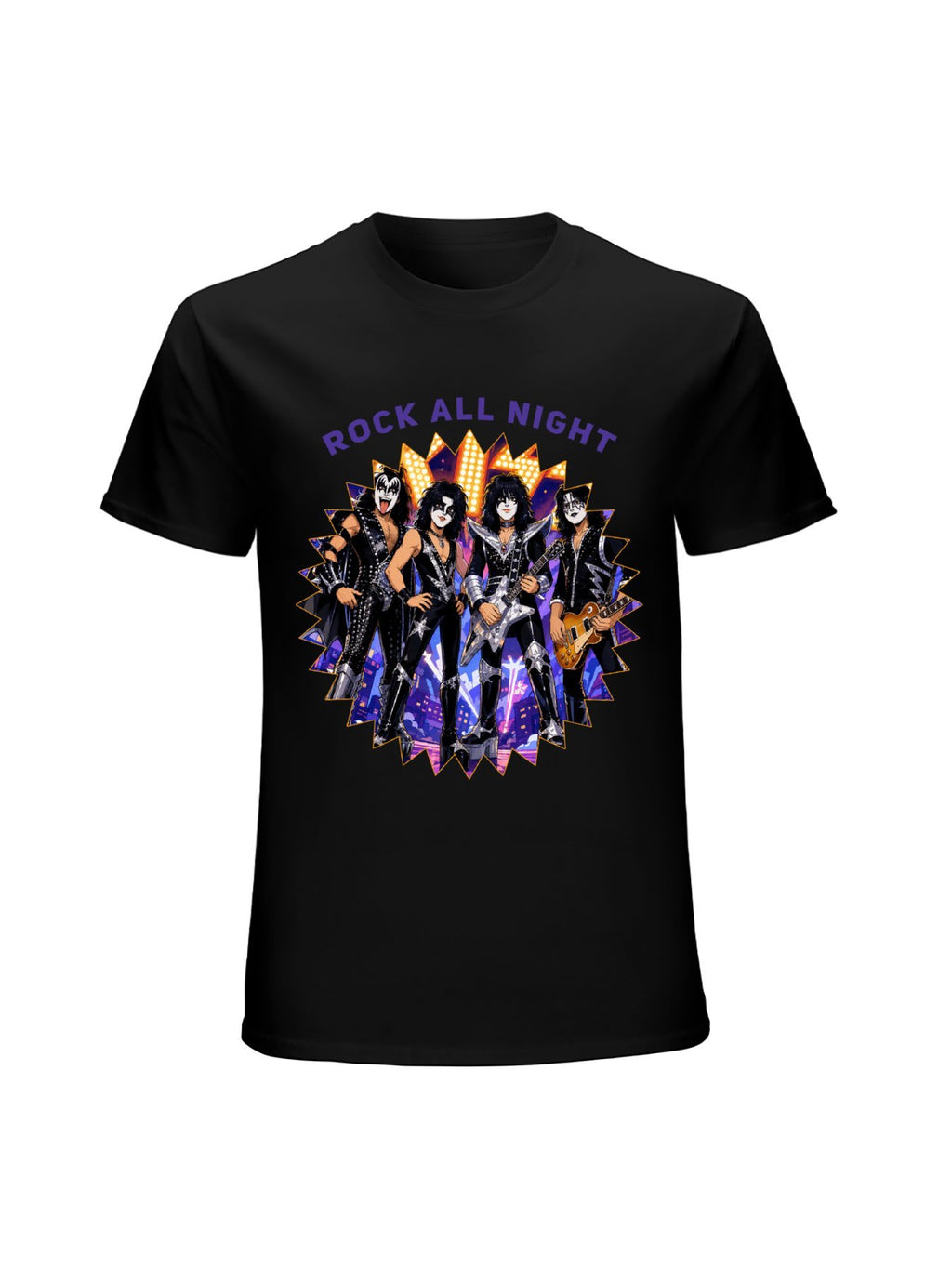 KISS Rock All Night Band Illustration Graphic T-Shirt