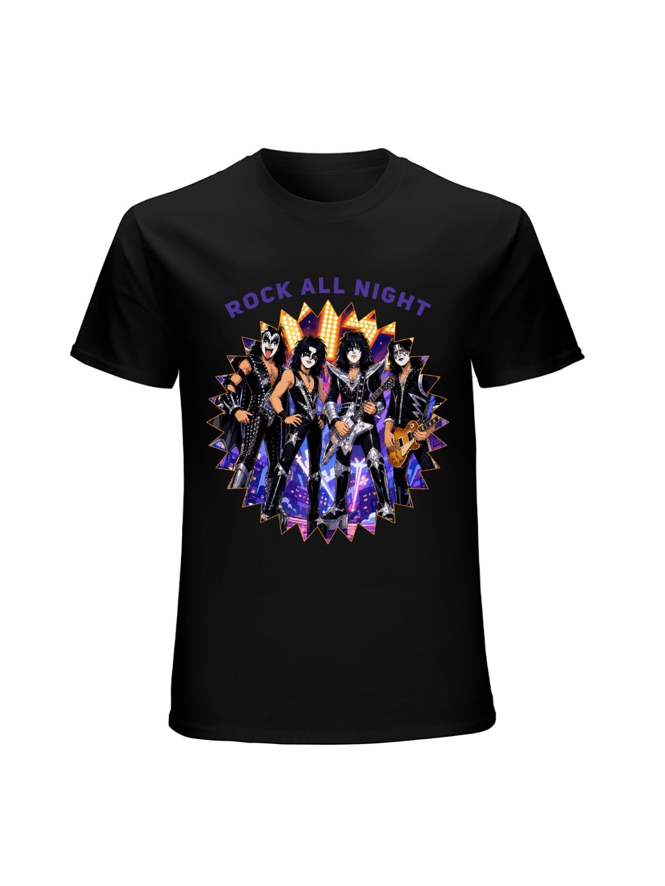 KISS Rock All Night Band Illustration Graphic T-Shirt