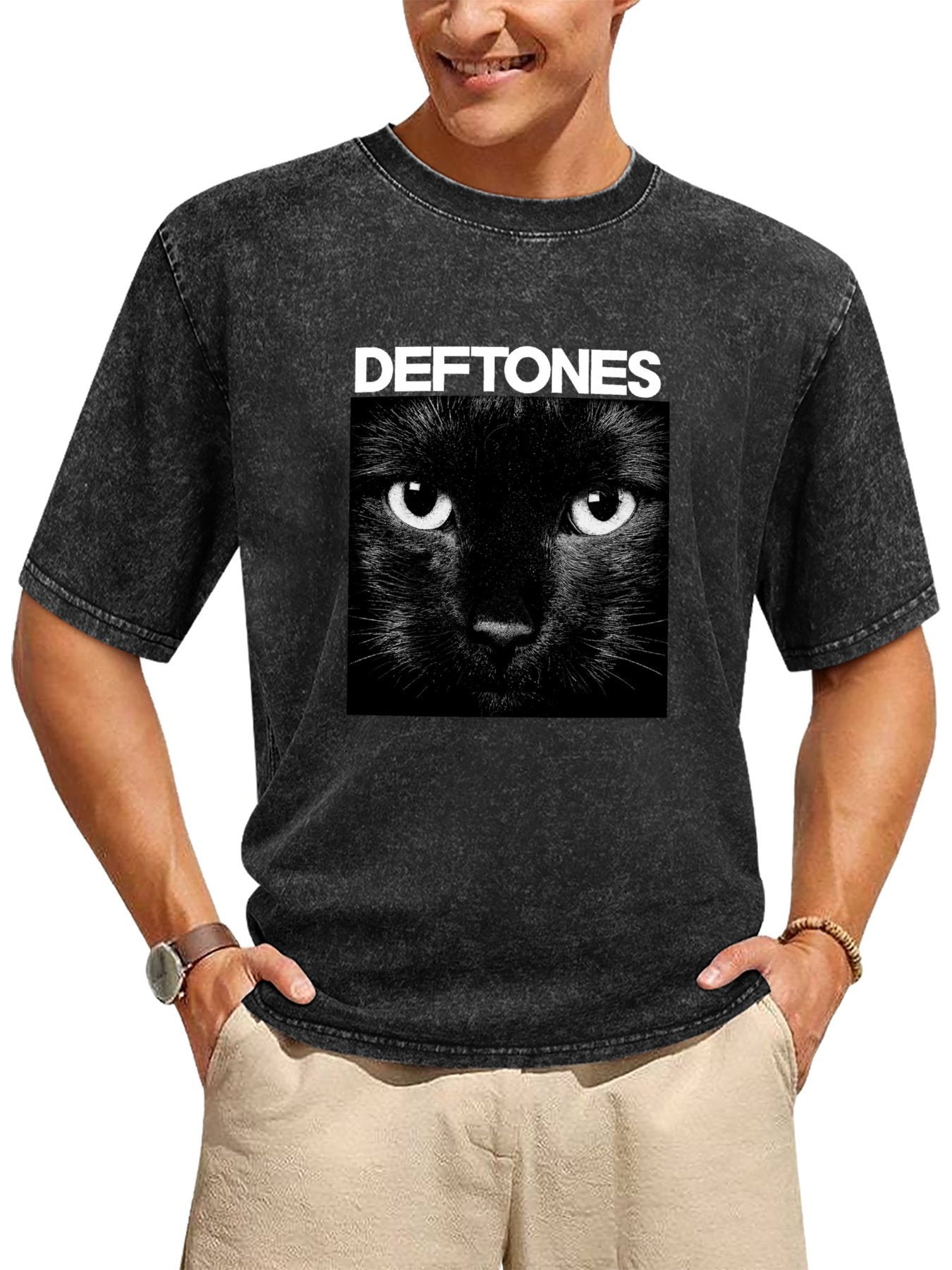 Vintage Washed Deftones Black Cat Graphic T-Shirt Secondary image