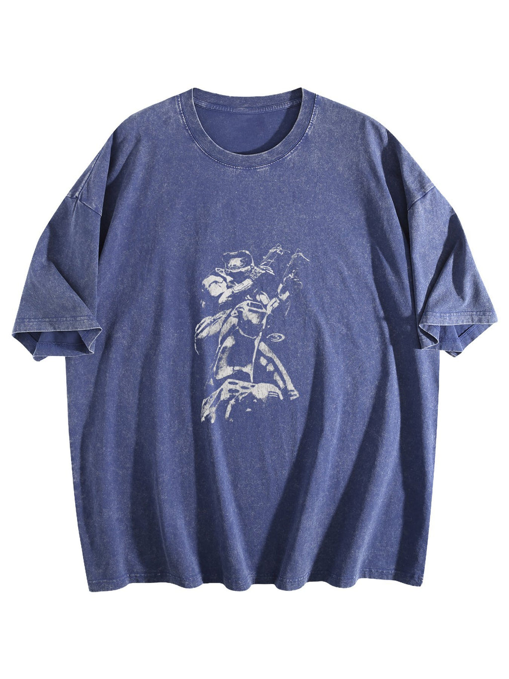 Sci-Fi Armored Soldier Washed Graphic T-Shirt