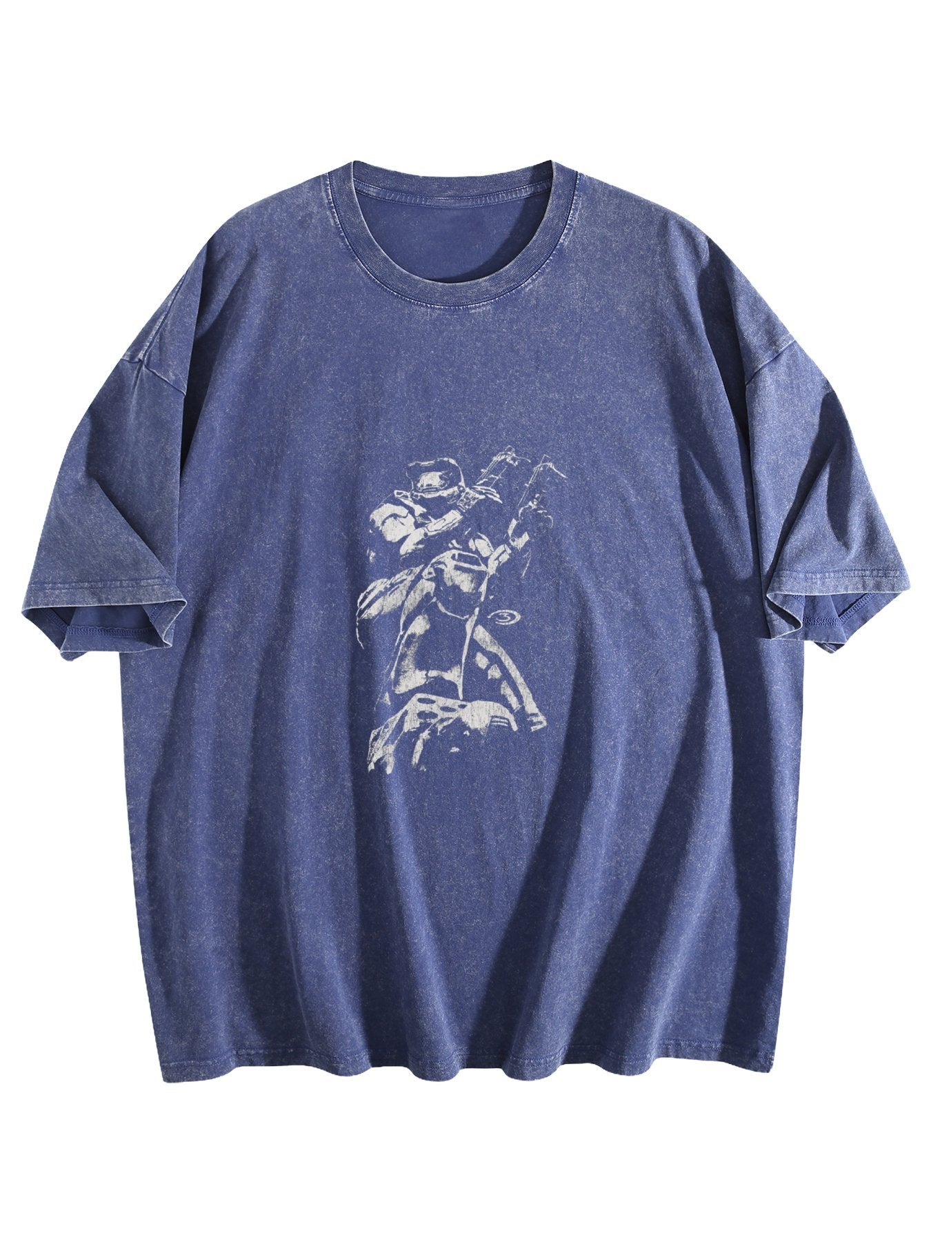 Sci-Fi Armored Soldier Washed Graphic T-Shirt