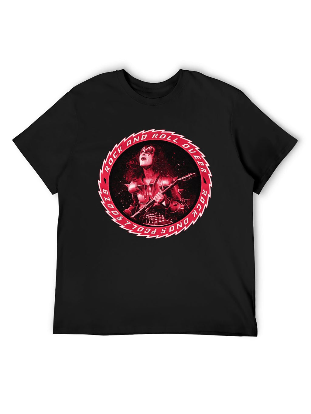 KISS Rock and Roll Over Red Circle Graphic T-Shirt