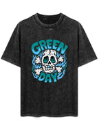 Green Day Blue Flame Skull Graphic T-Shirt