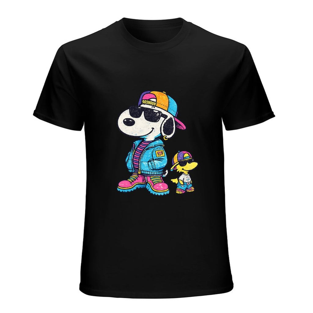 Cool Cartoon Dog and Bird Graphic Black T-Shirt