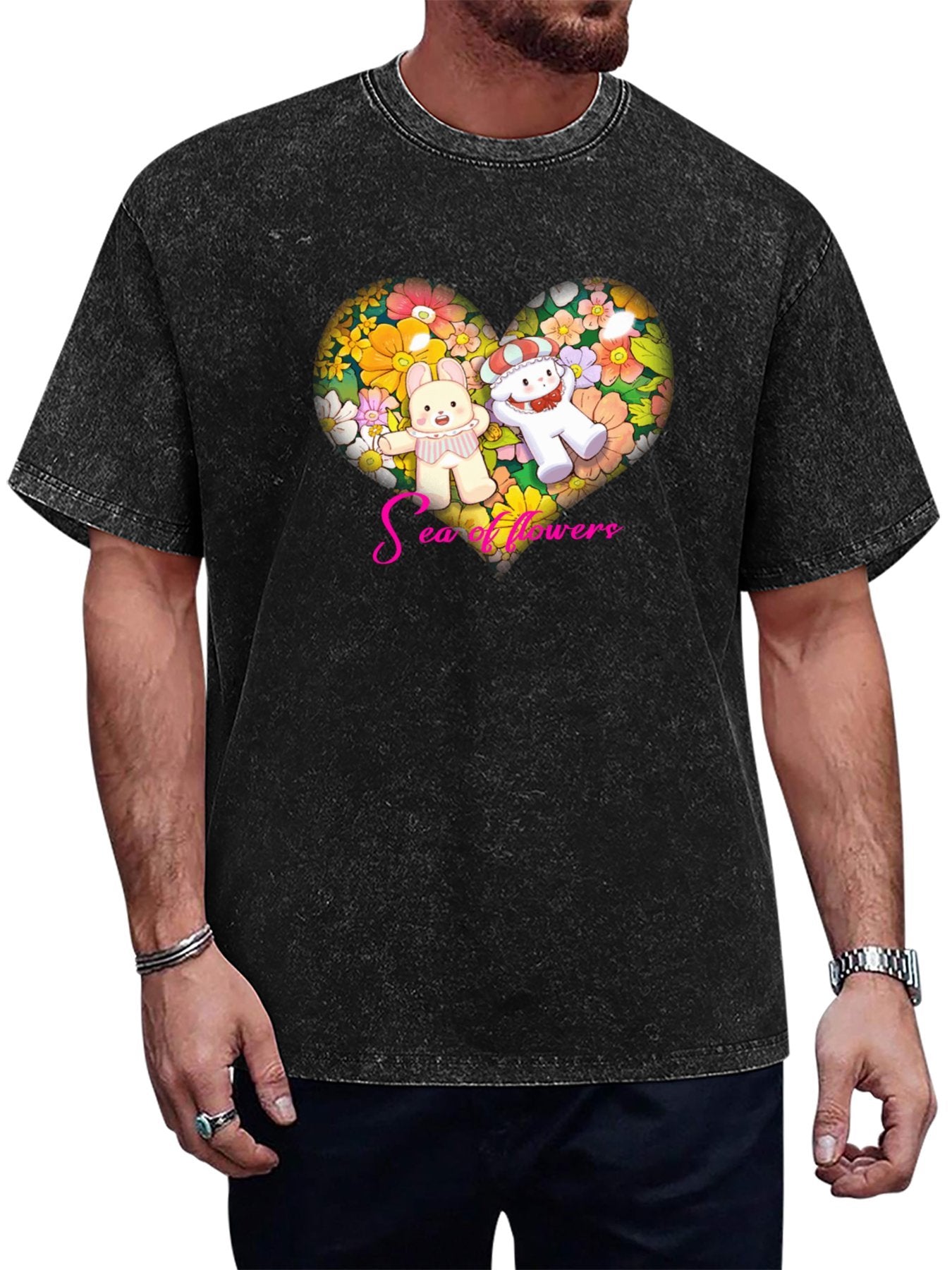 Sea of Flowers Cartoon Vintage Washed T-Shirt Main image