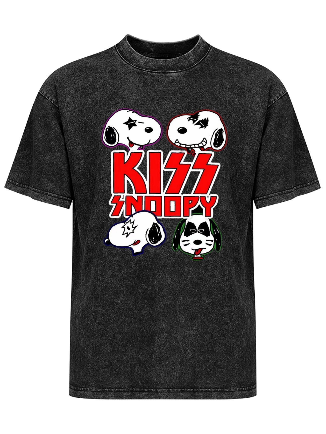 Vintage Washed KISS Snoopy Cartoon Graphic T-Shirt