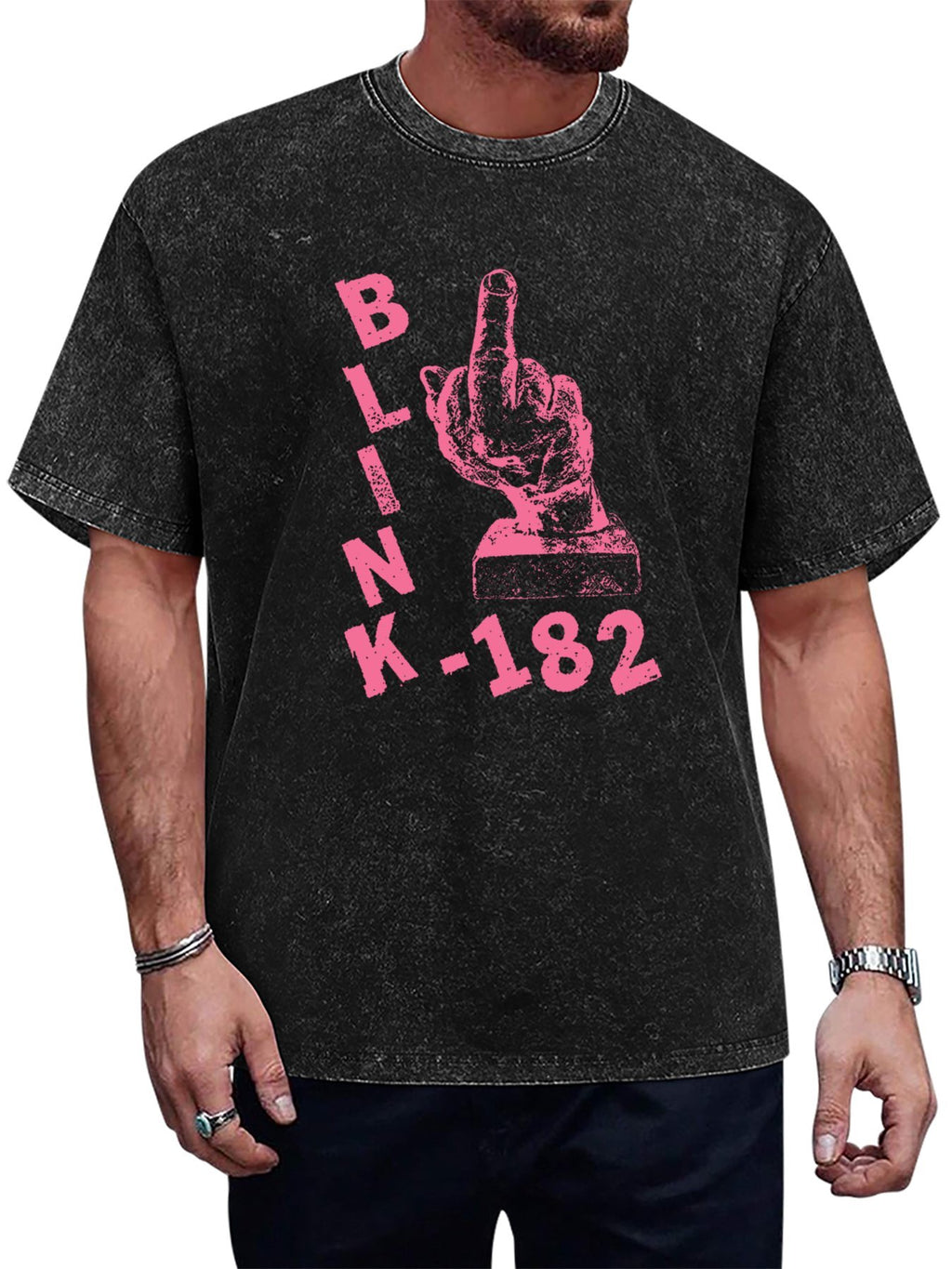 Blink-182 Pink Middle Finger Graphic T-Shirt