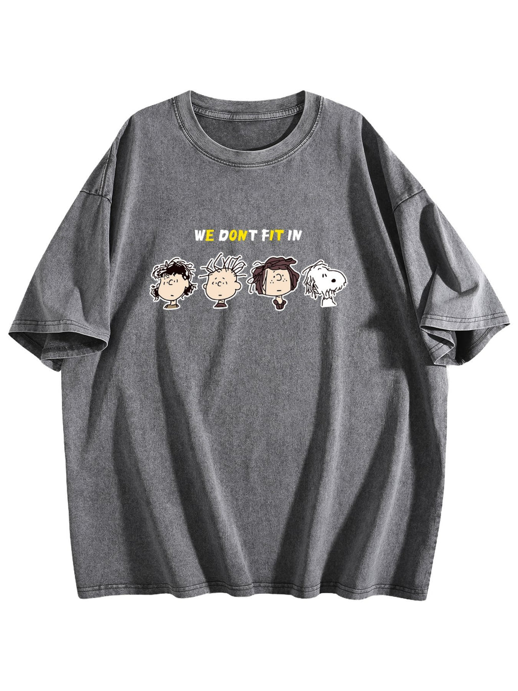 We Don't Fit In Cartoon Graphic Washed T-Shirt