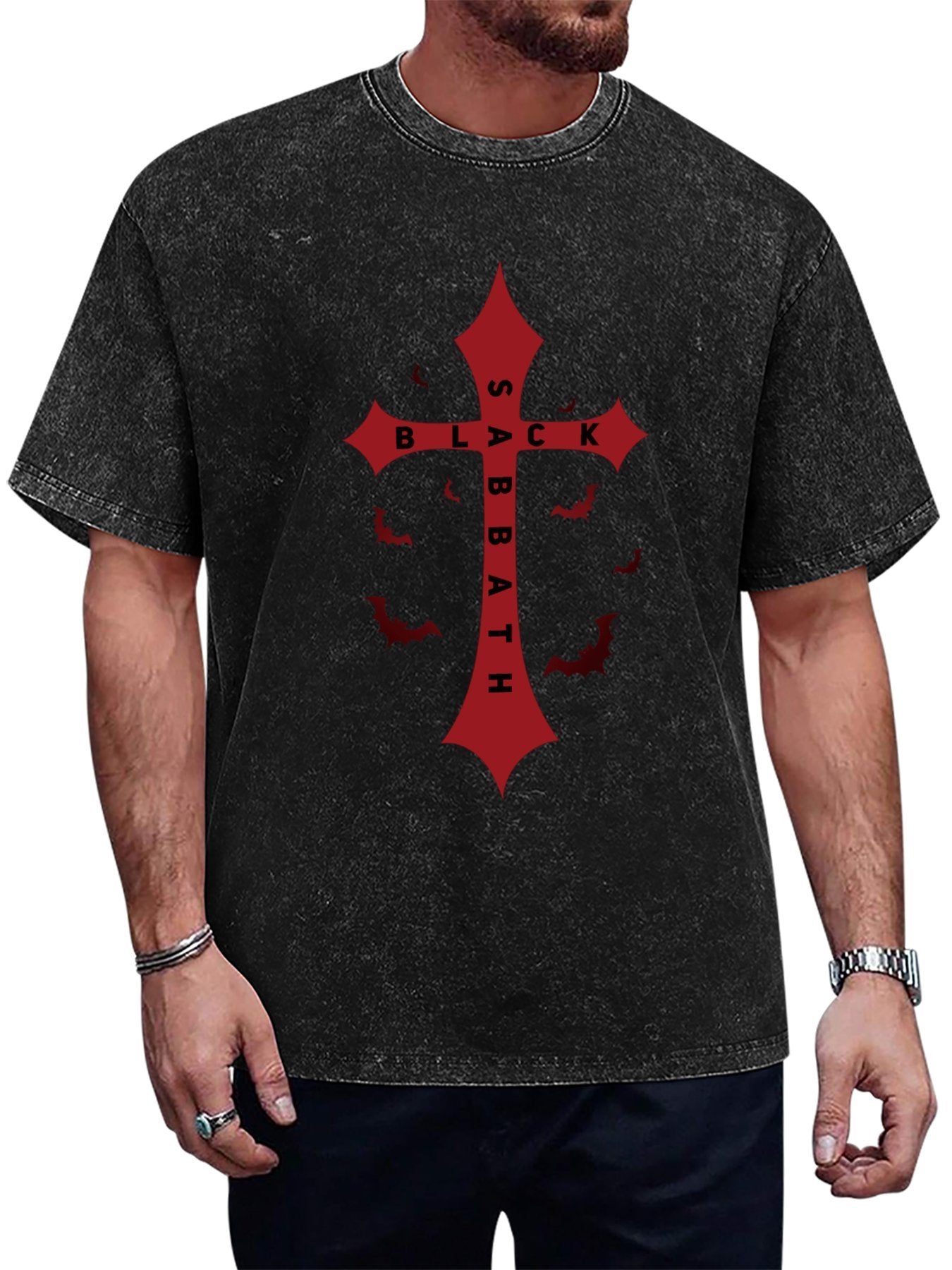 Vintage Washed Black Sabbath Cross Graphic T-Shirt Main image