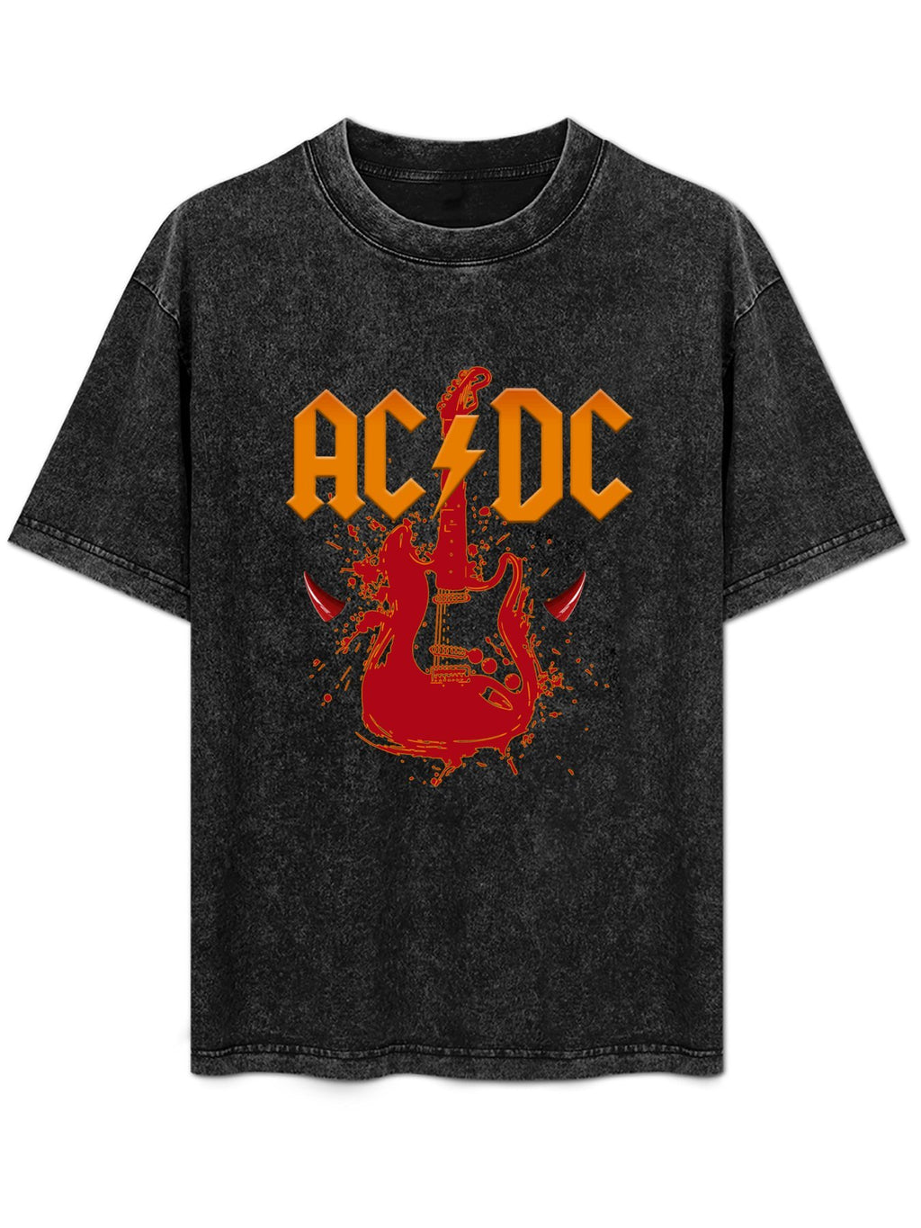 Vintage Washed AC/DC Electric Guitar Graphic T-Shirt