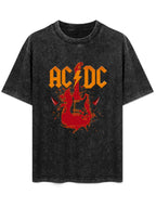 Vintage Washed AC/DC Electric Guitar Graphic T-Shirt