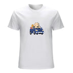 Cartoon Dog Driving Graphic White T-Shirt