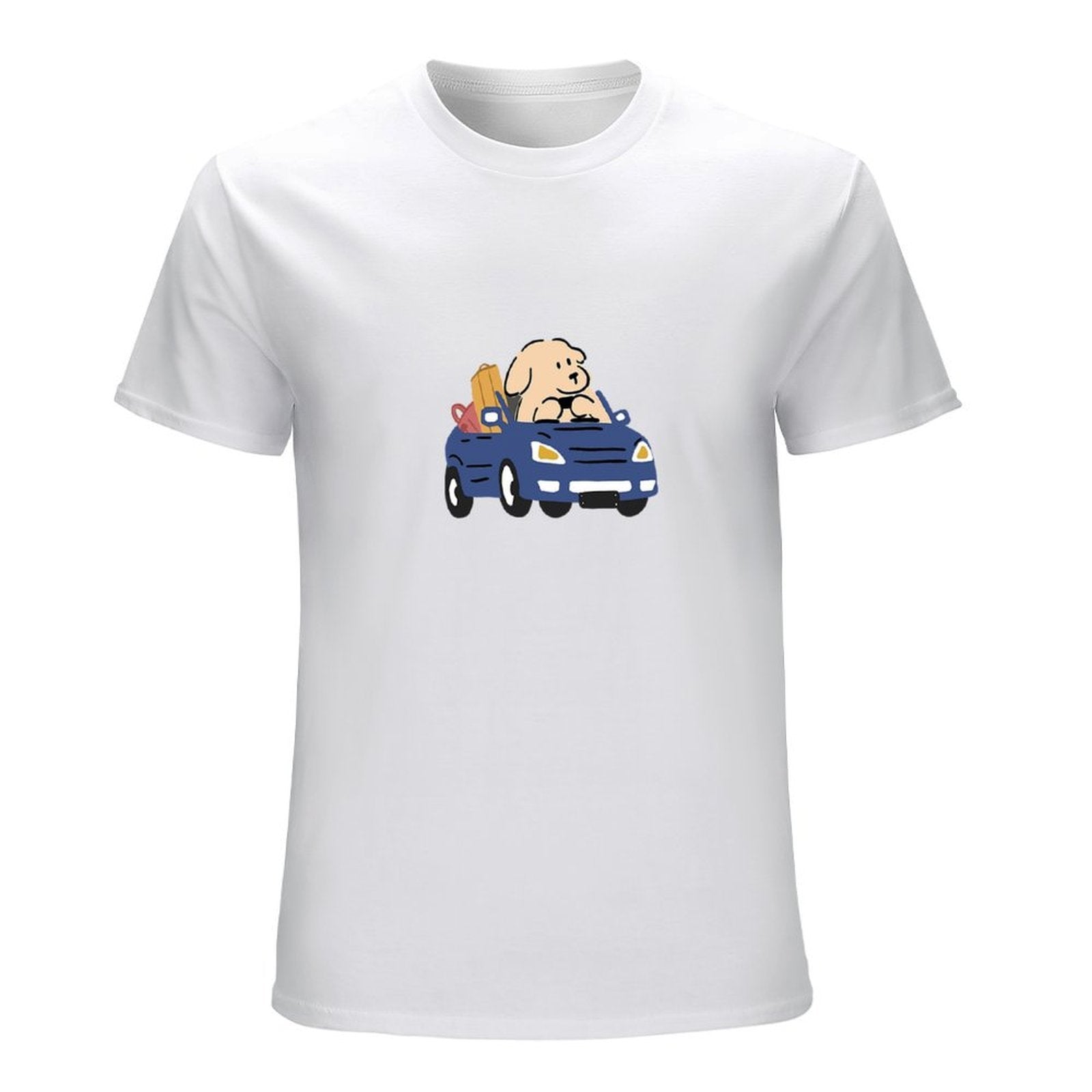 Cartoon Dog Driving Graphic White T-Shirt